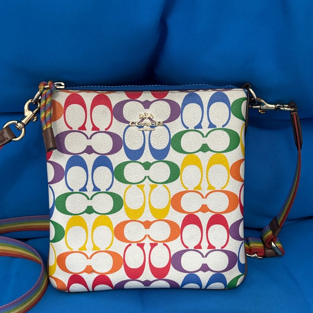 Coach New York Purse Colored Rainbow White Brown Gold NWOTS Gently Used